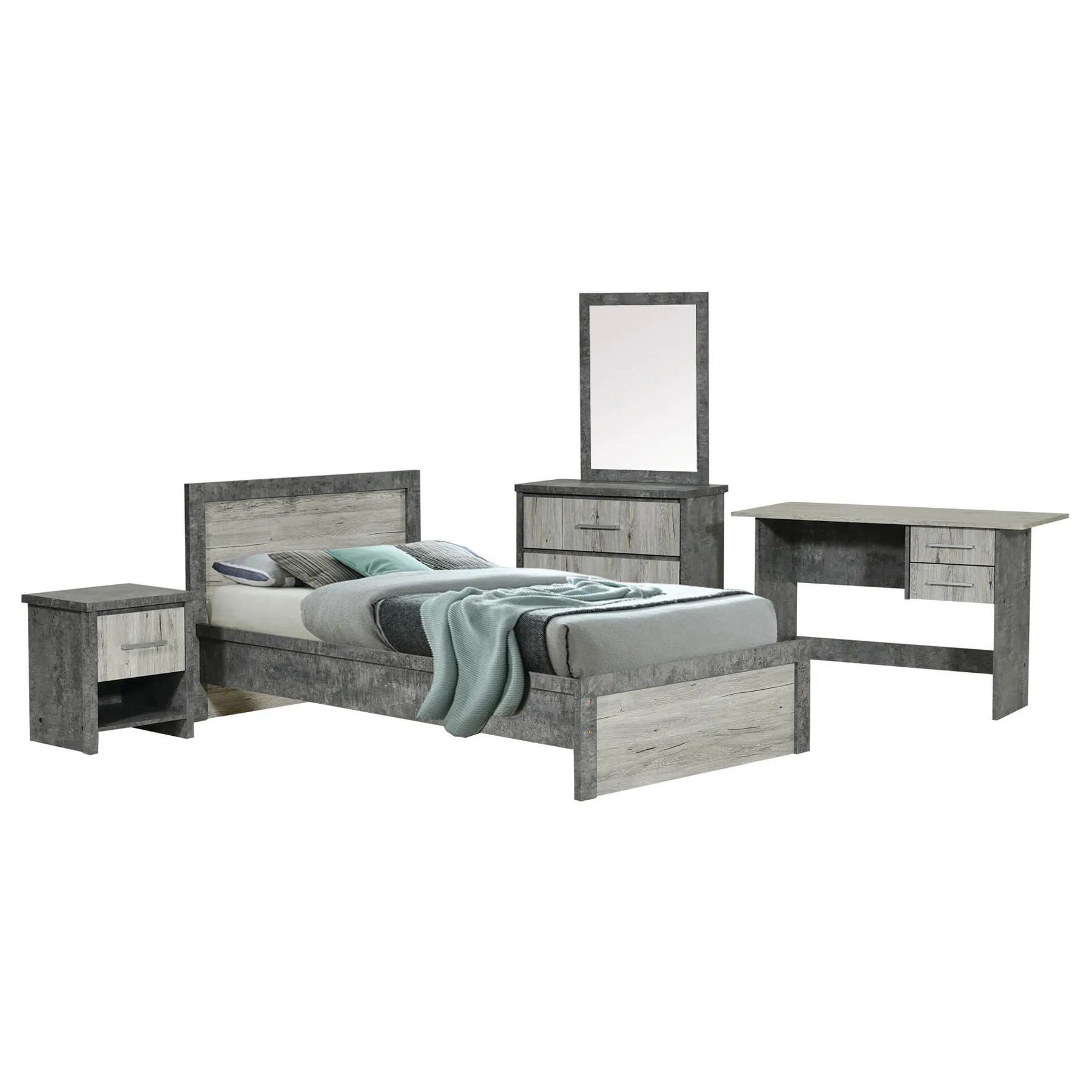 3.5FT BED-N.STND-CHEST-MIR-OFF