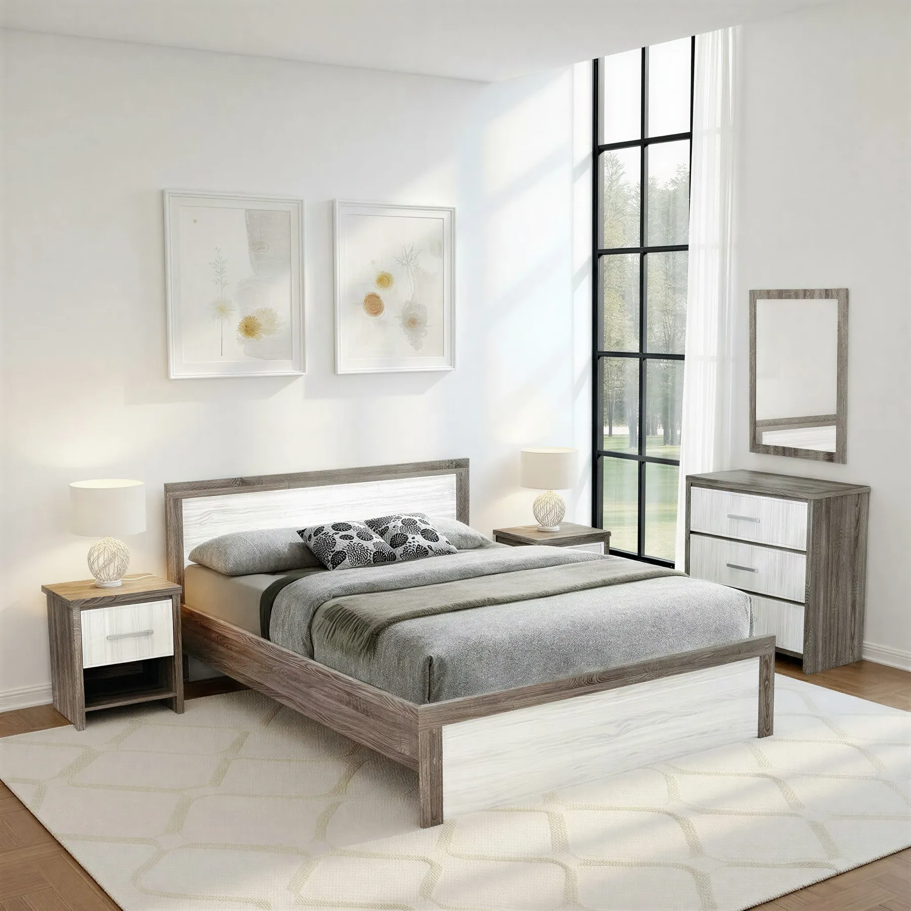 5FT BED-2 N.STAND-CHEST-MIRROR