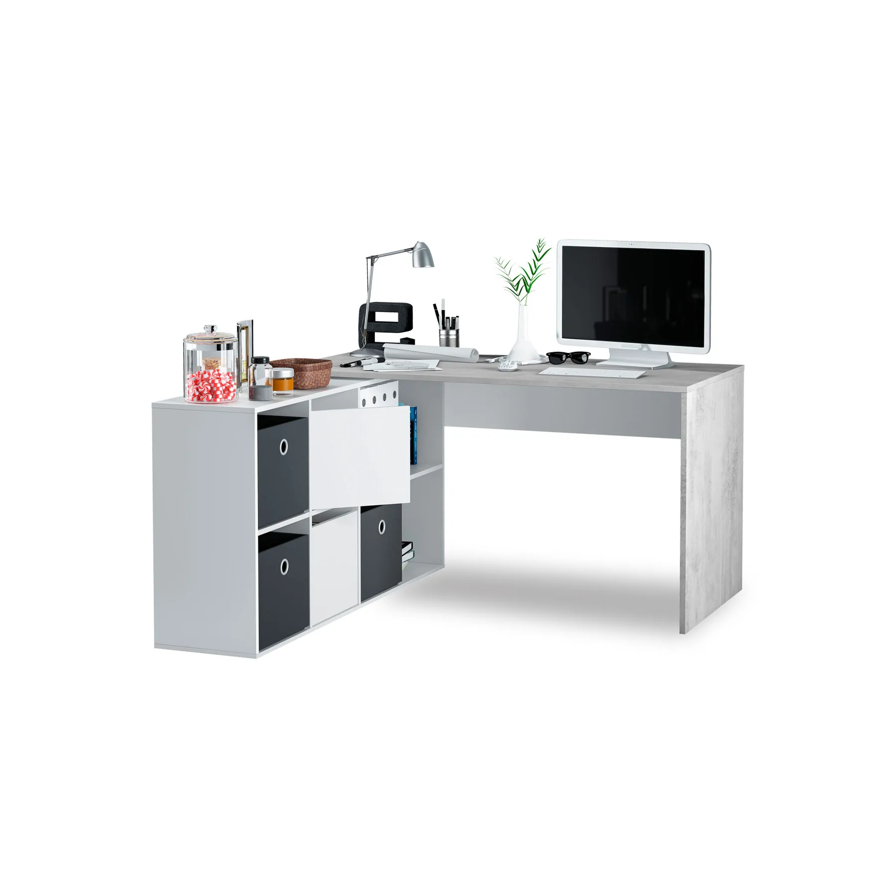 ADAPTA PLUS DESK CEMENT+WHITE