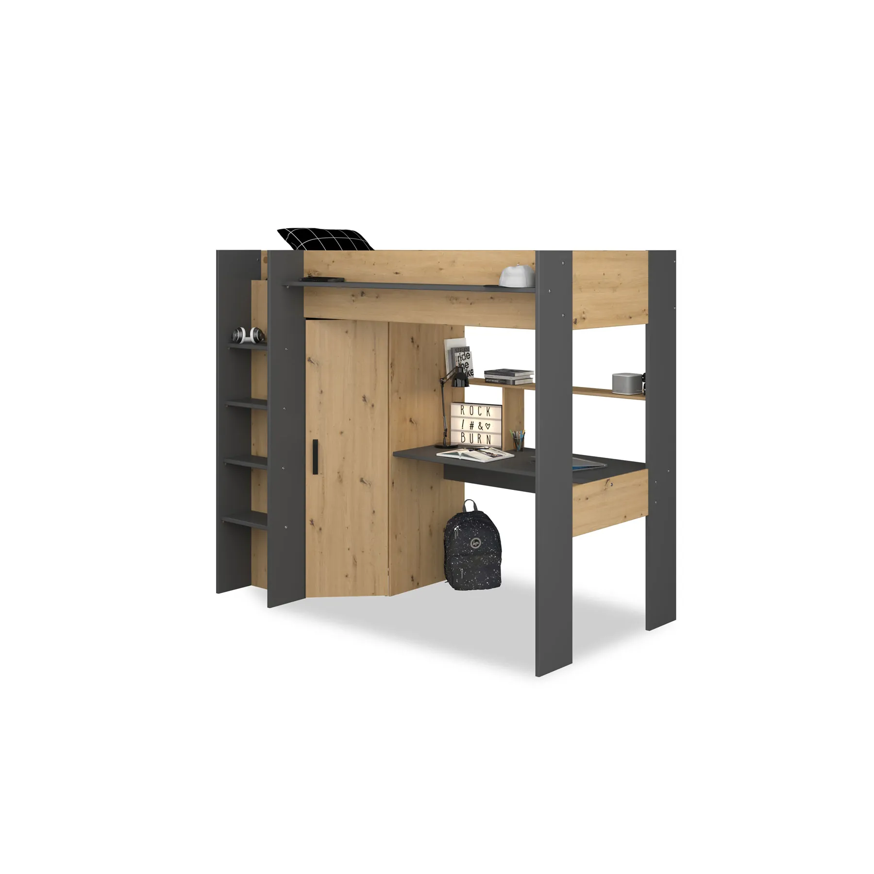 GRAYSON 3FBK BED+DSK LOAK-GREY