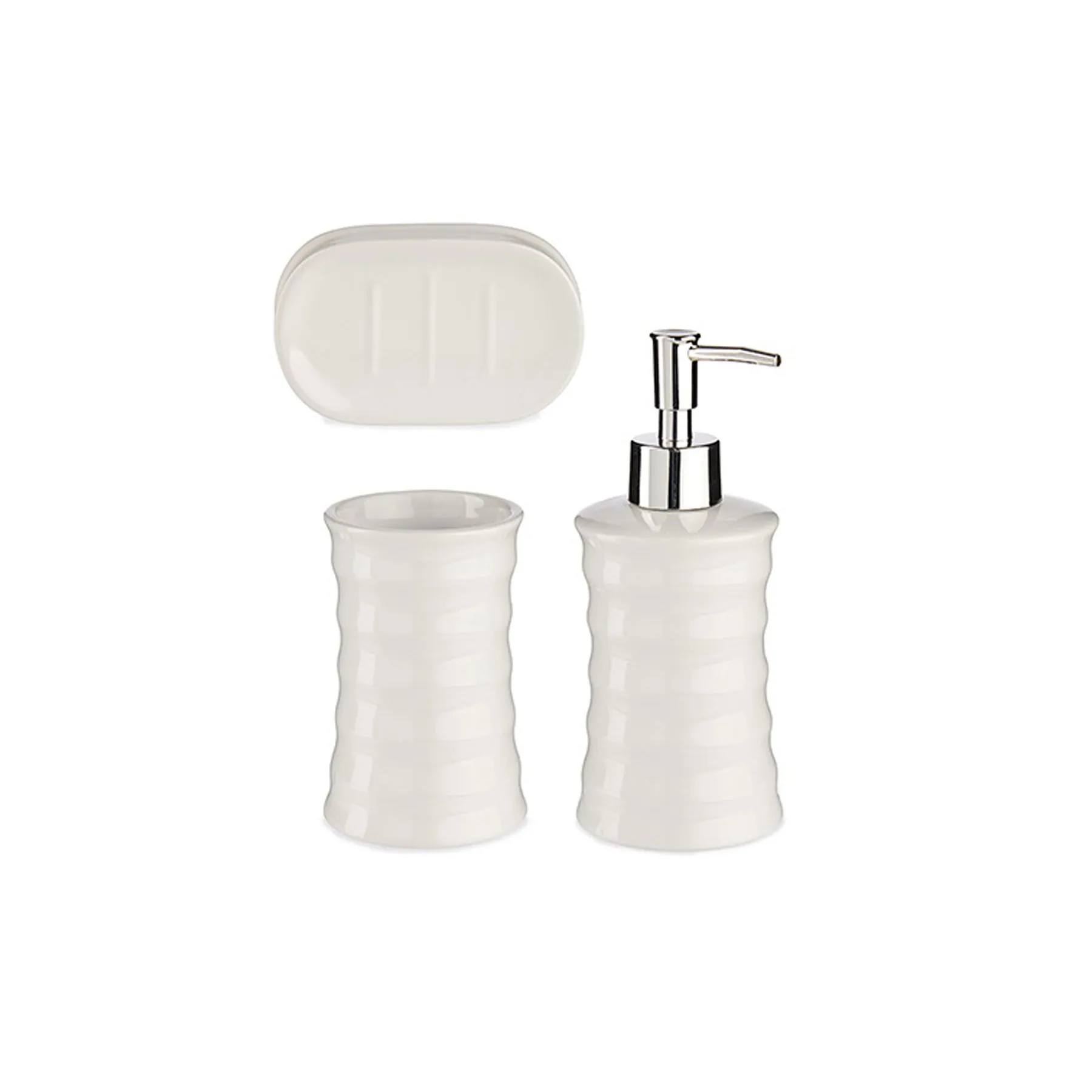 3PC BATH SET-CREAM STRIPED WHT