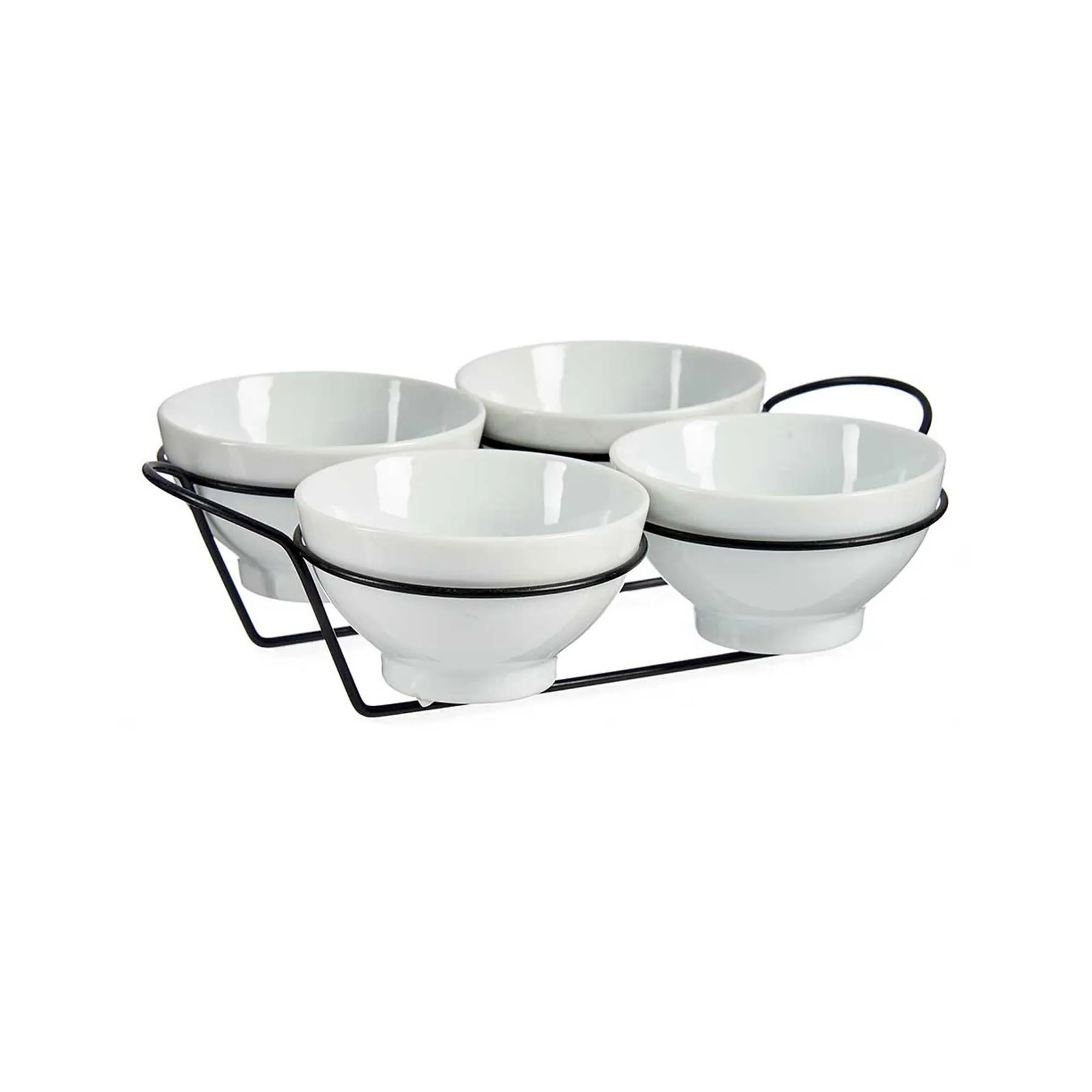 SET 4 ROUND WHT BOWL MTL STAND