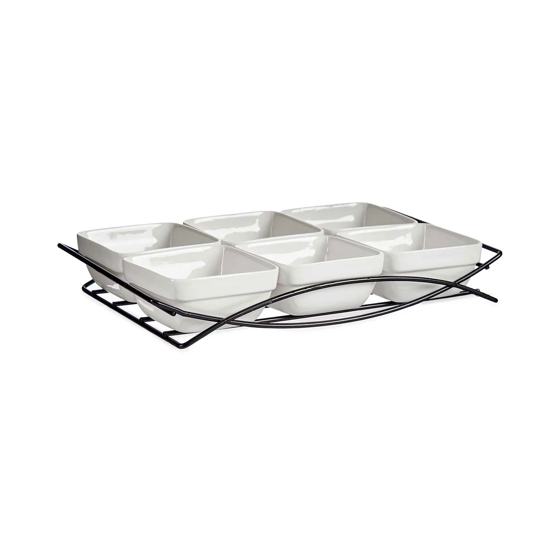 SET 6 SQUARE WHT BOWL MTL STND