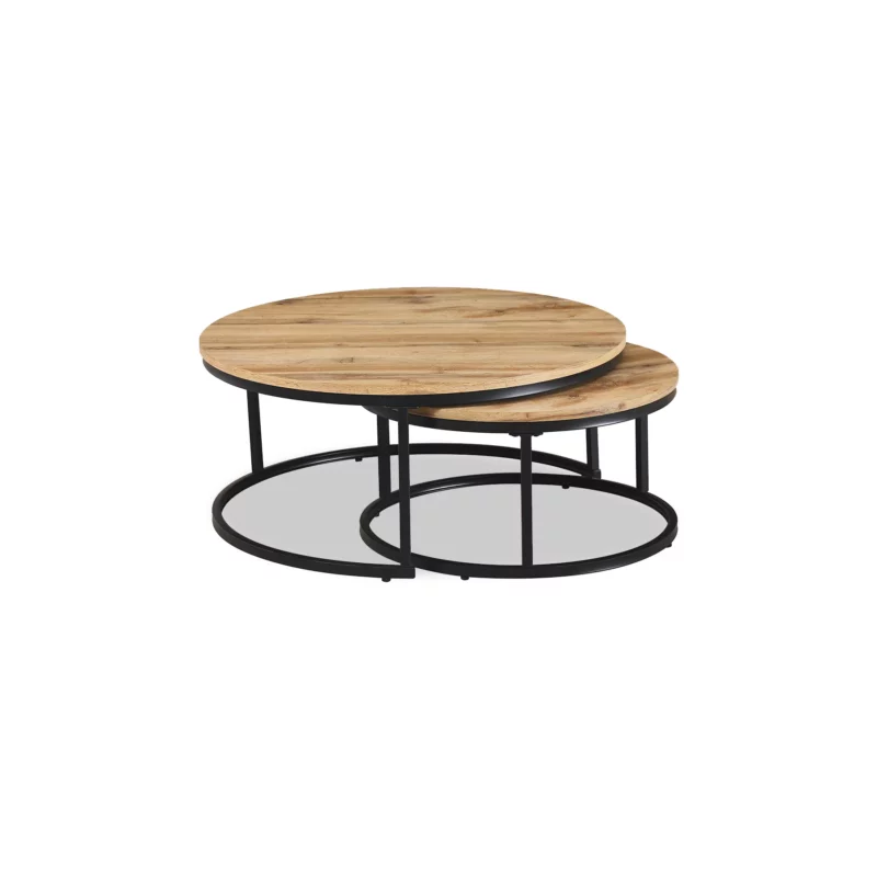 2PCS COFFEE TABLE OAK+BLK LEG