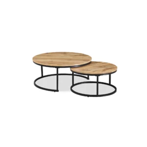 2PCS COFFEE TABLE OAK+BLK LEG