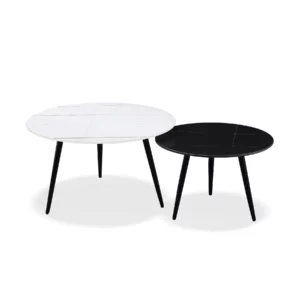 COFFEE TABLE 2PC WHIT+BLK MARB