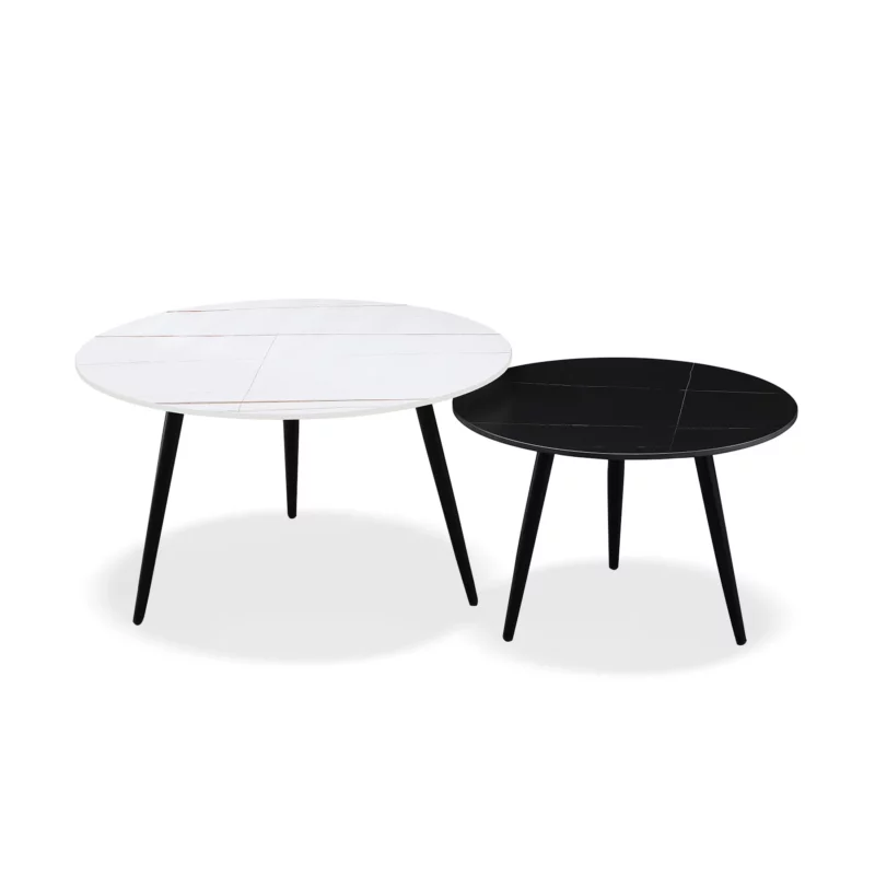 COFFEE TABLE 2PC WHIT+BLK MARB