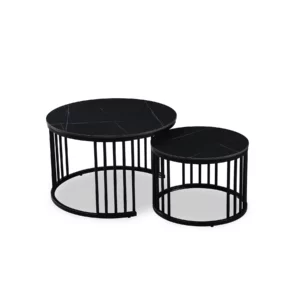 COFFEE TABLE 2PCS BLACK MARBLE