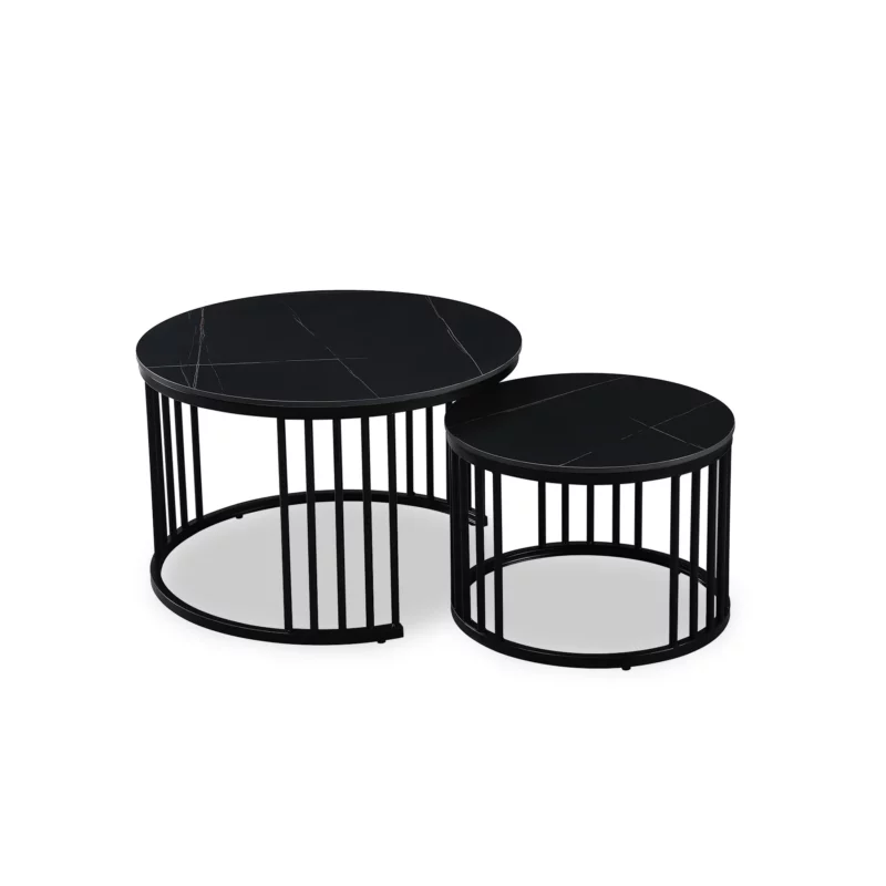 COFFEE TABLE 2PCS BLACK MARBLE