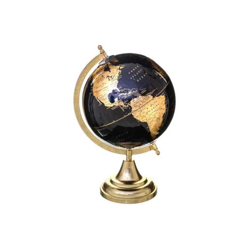 BLACK GOLD MAP GLOBE H33CM