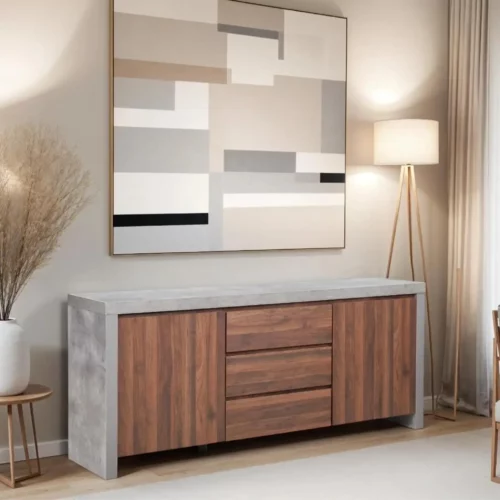 BUFFET DRAW-DOORS CEMENT-WALNU