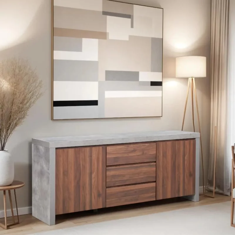 BUFFET DRAW-DOORS CEMENT-WALNU