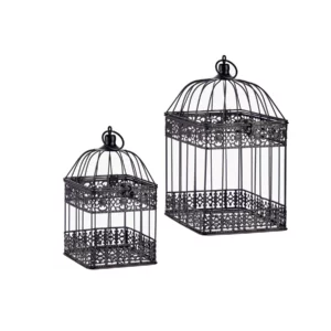 SET 2 SQUARE BLACK METAL CAGES