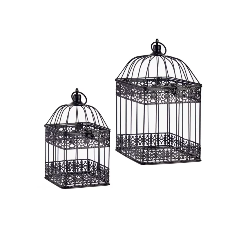 SET 2 SQUARE BLACK METAL CAGES