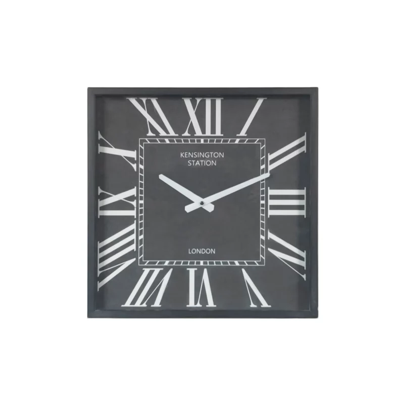 SQUARE CLOCK MTL GLSS BLCK WHT
