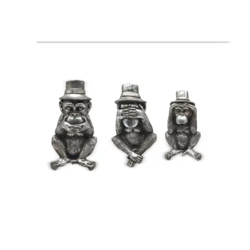 MONKIES DECO MONKEY 3PCS SILV