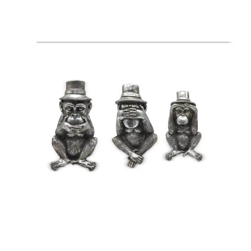 MONKIES DECO MONKEY 3PCS SILV