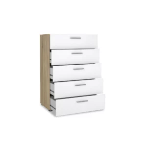 PEPE CHEST 5DRWS OAK+WHT GLOSS