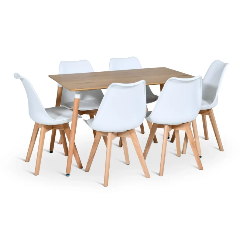 MT102DC1935-OAK-16-13 DNG SET 1+6 OAK+WHT WOOD LEGS