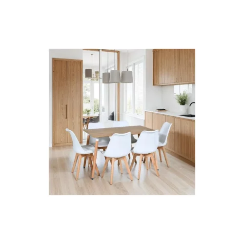 DNG SET 1+6 OAK+WHT WOOD LEGS