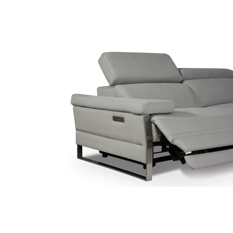 3 SEATER REC SOFA GREY LEATHER