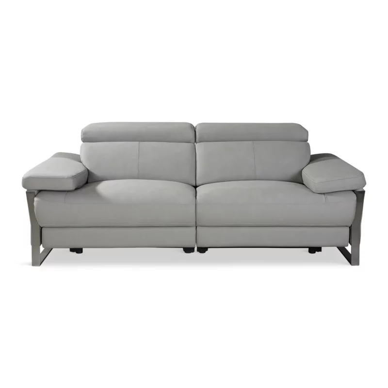 3 SEATER REC SOFA GREY LEATHER