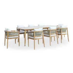 OUTDOOR DINING SET BEIGE+WHITE