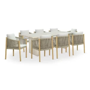 OUTDOOR DINING SET NATURAL+WHT