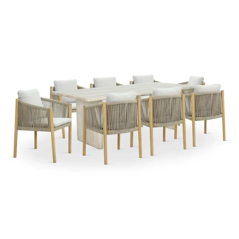 OUTDOOR DINING SET NATURAL+WHT