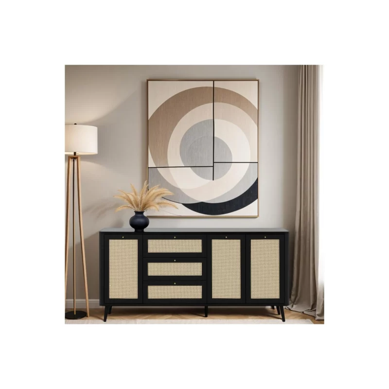 BUFFET KUTA51A BLK+RATTAN