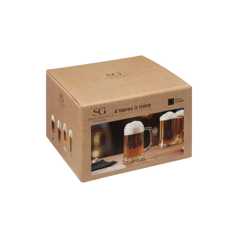 BEER GLASS X4 HANDLE 32CL