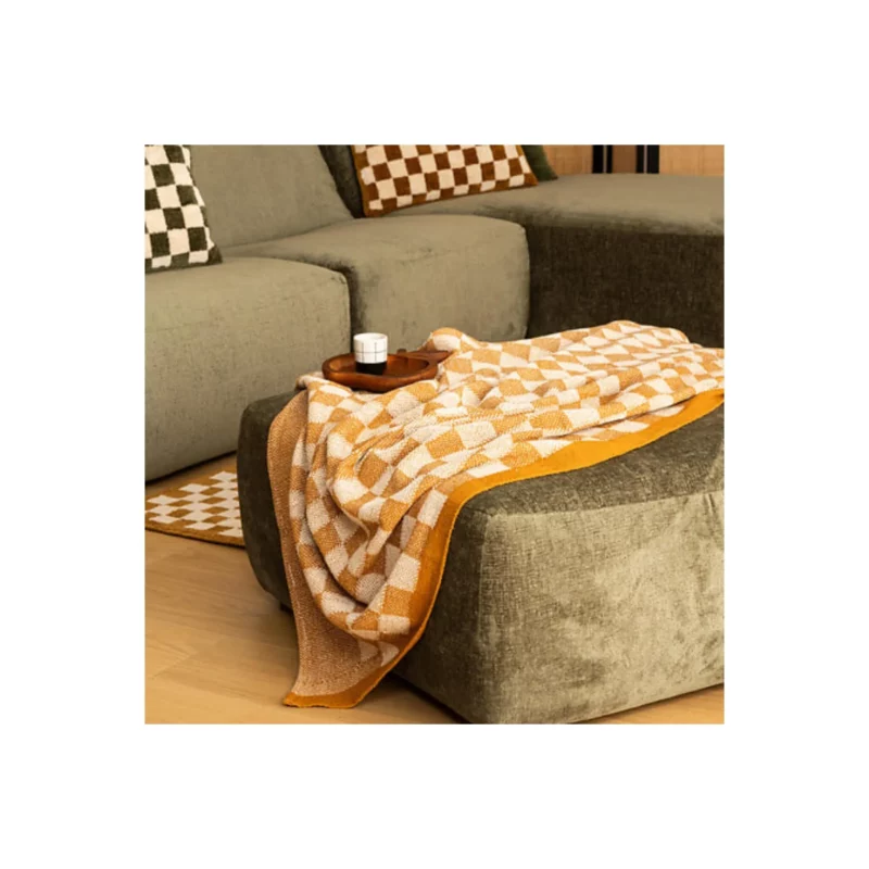 204456-3 THROW KNIT CHECKED 130X180