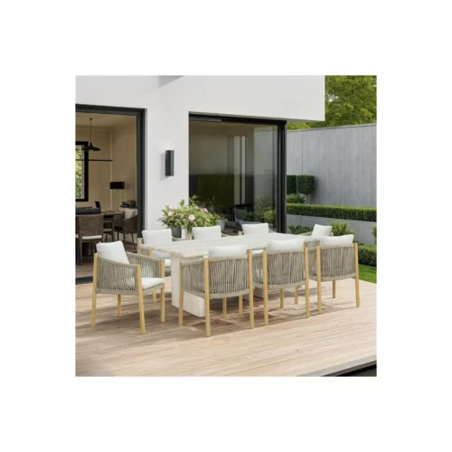 OUTDOOR DINING SET NATURAL+WHT