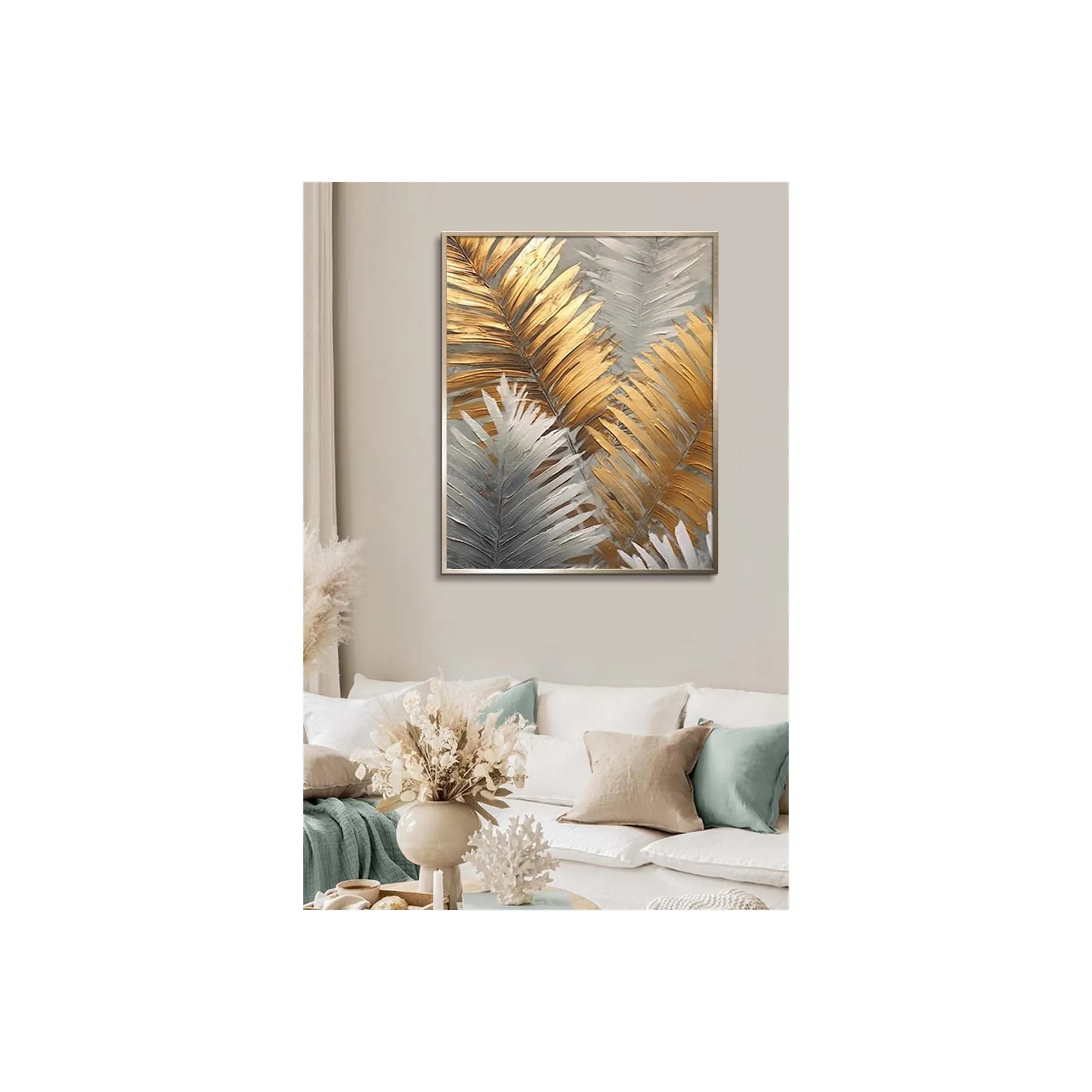 MINIMALISM GOLD WHITE LEAVES