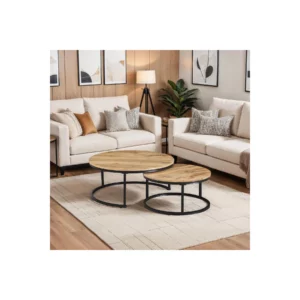 2PCS COFFEE TABLE OAK+BLK LEG