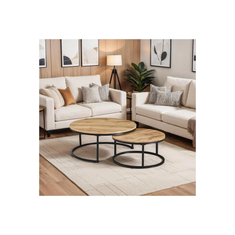 2PCS COFFEE TABLE OAK+BLK LEG