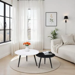 COFFEE TABLE 2PC WHIT+BLK MARB