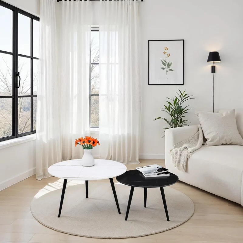 COFFEE TABLE 2PC WHIT+BLK MARB