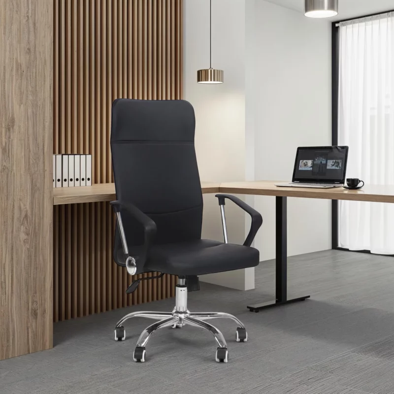 OFFICE CHAIR BLK PU-CRM BASE