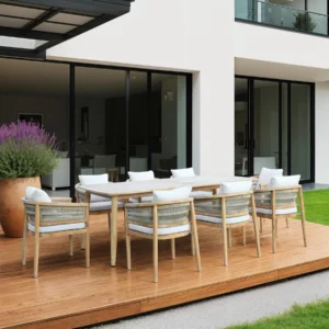 OUTDOOR DINING SET BEIGE+WHITE