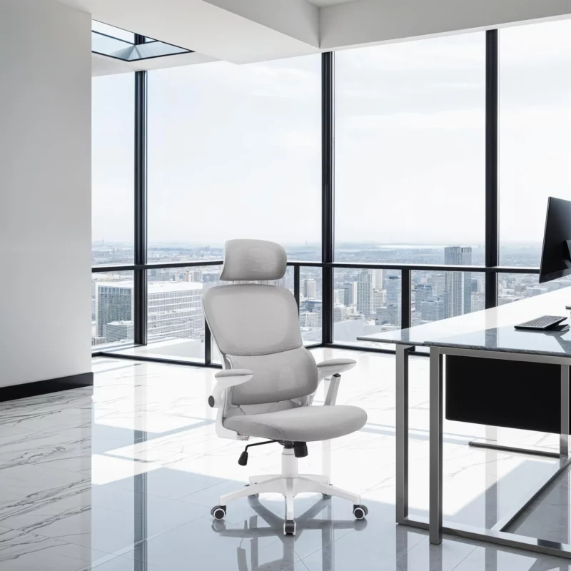OFFICE CHAIR WHITE-GREY MESH