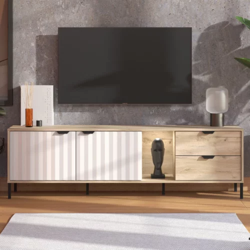 VANDEA TV Console Natural Oak and White