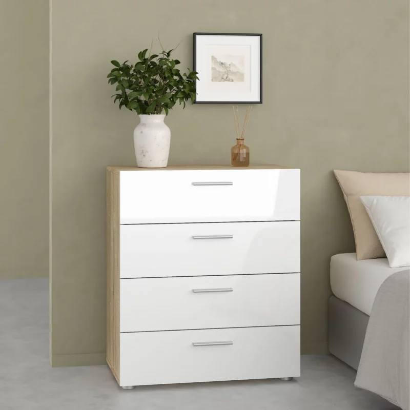 PEPE CHEST 4DRWS OAK+WHT GLOSS