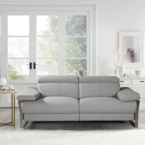 3 SEATER REC SOFA GREY LEATHER