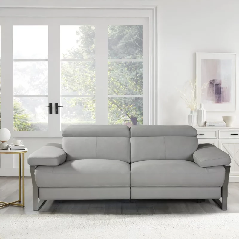 3 SEATER REC SOFA GREY LEATHER