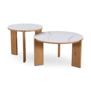 COFFEE TABLE 2PC WHT MRBL+OAK