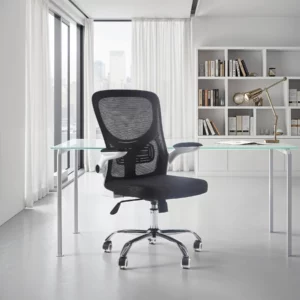 OFFICE CHAIR WHT+BLK CHRME LEG