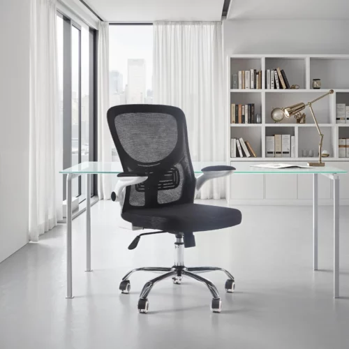 FC-29-2-WHITEBLK OFFICE CHAIR WHT+BLK CHRME LEG