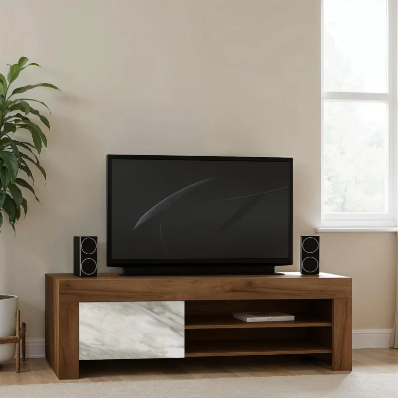 LILIANA Smoked Oak White Marble TV Stand