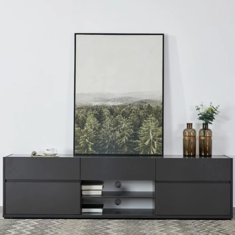 PEARLEX Dark Grey Wood Effect TV Stand